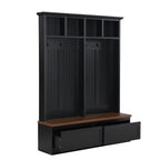 Farmhouse 4-in-1 Hall Tree with Wood Grain Bench, Mudroom Versatile Coat Rack with 2 Large Drawer, Entrance Organizer for Hallway, Living Room, Black, 55.9'W (OLD SKU: N721P313099B) - Grand Goldman Shop
