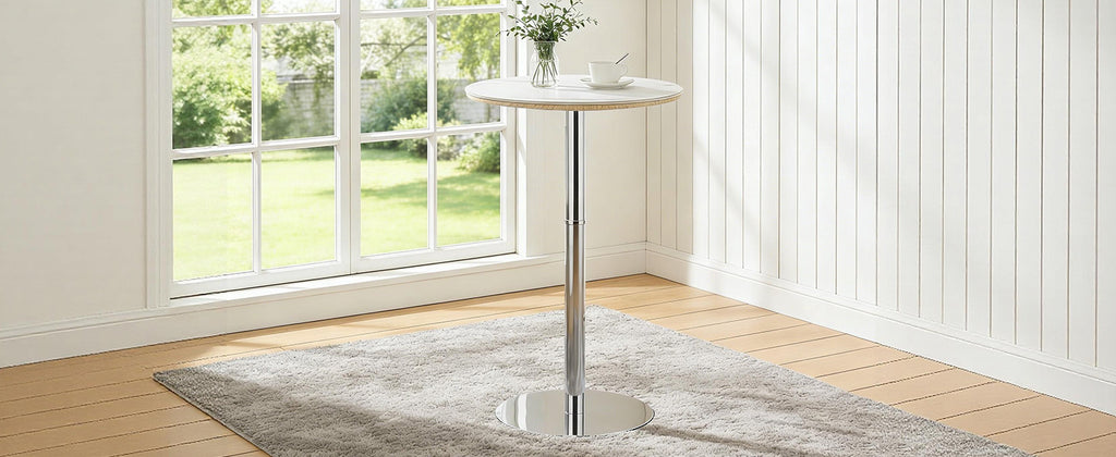 Rock slab circular tabletop non adjustable (39 inches high) bar table, bar table with silver legs and base (white) - Grand Goldman Shop
