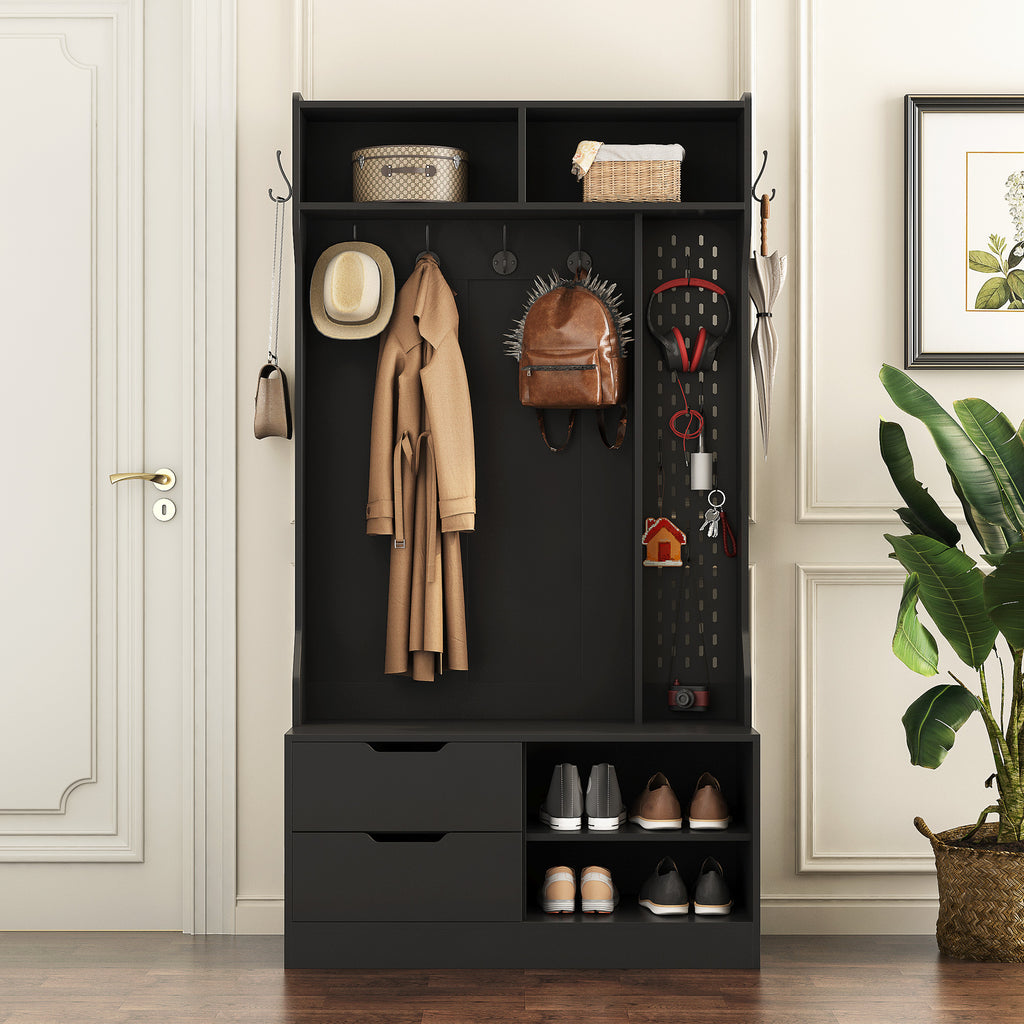 Hall Tree with 6 Hooks,Coat Hanger, Entryway Bench, Storage Bench,for Entrance, Hallwa,black - Grand Goldman Shop