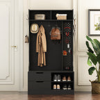 Hall Tree with 6 Hooks,Coat Hanger, Entryway Bench, Storage Bench,for Entrance, Hallwa,black - Grand Goldman Shop