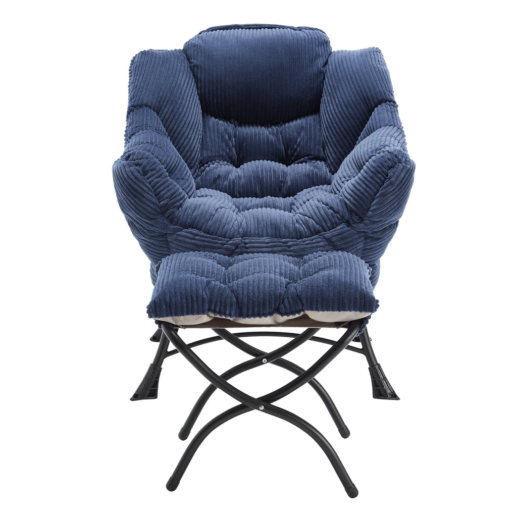 Lazy Chair with Ottoman, Modern Lounge Accent Chair with Armrests and a Side Pocket, Leisure Upholstered Sofa Chair Reading Chair with Footrest for Small Space, Corner Chair-Navy blue - Grand Goldman Shop