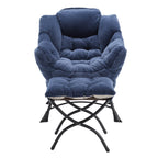 Lazy Chair with Ottoman, Modern Lounge Accent Chair with Armrests and a Side Pocket, Leisure Upholstered Sofa Chair Reading Chair with Footrest for Small Space, Corner Chair-Navy blue - Grand Goldman Shop