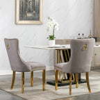 Nikki Collection Modern, High-end Tufted Solid Wood Contemporary Velvet Upholstered Dining Chair with Golden Stainless Steel Plating Legs,Nailhead Trim,Set of 2,Gray and Gold, SW1601GY - Grand Goldman Shop