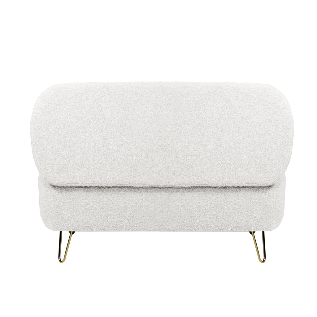 Ivory White Storage Ottoman Bench for End of Bed Gold Legs, Modern Ivory White Faux Fur Entryway Bench Upholstered Padded with Storage for Living Room Bedroom - Grand Goldman Shop