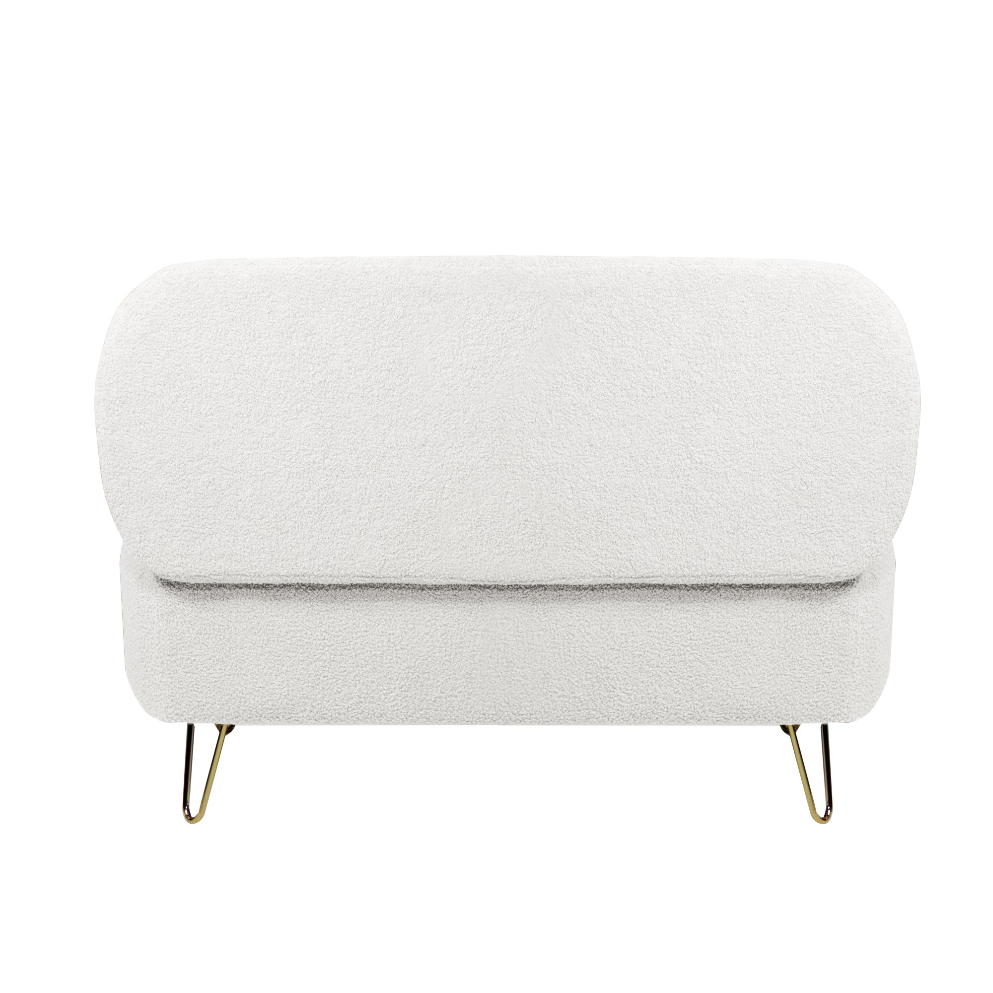 Ivory White Storage Ottoman Bench for End of Bed Gold Legs, Modern Ivory White Faux Fur Entryway Bench Upholstered Padded with Storage for Living Room Bedroom - Grand Goldman Shop
