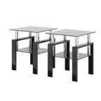 Modern Tempered Glass Tea Table Coffee Table End Table Set in Black with Metal Legs, 17.72 x 17.72 x 20.5 Inches - Grand Goldman Shop