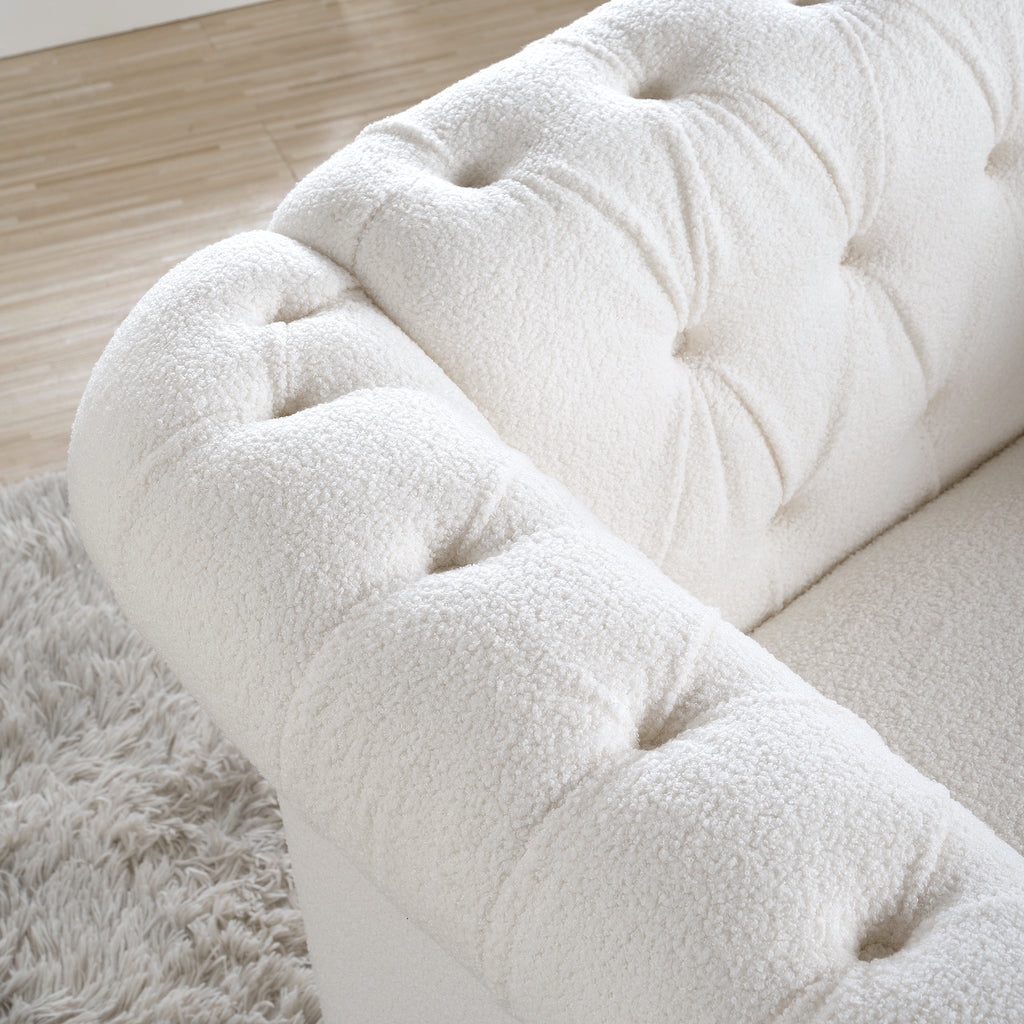 Modern Teddy Velvet 1 Seater Sofa for Living Room, White, Acrylic Legs, 38.98'W x 32.09'D x 28.35'H - Grand Goldman Shop