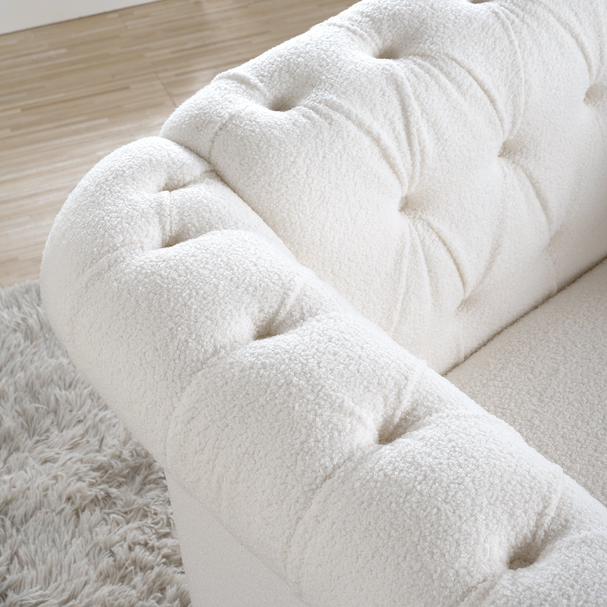 Modern Teddy Velvet 1 Seater Sofa for Living Room, White, Acrylic Legs, 38.98'W x 32.09'D x 28.35'H - Grand Goldman Shop