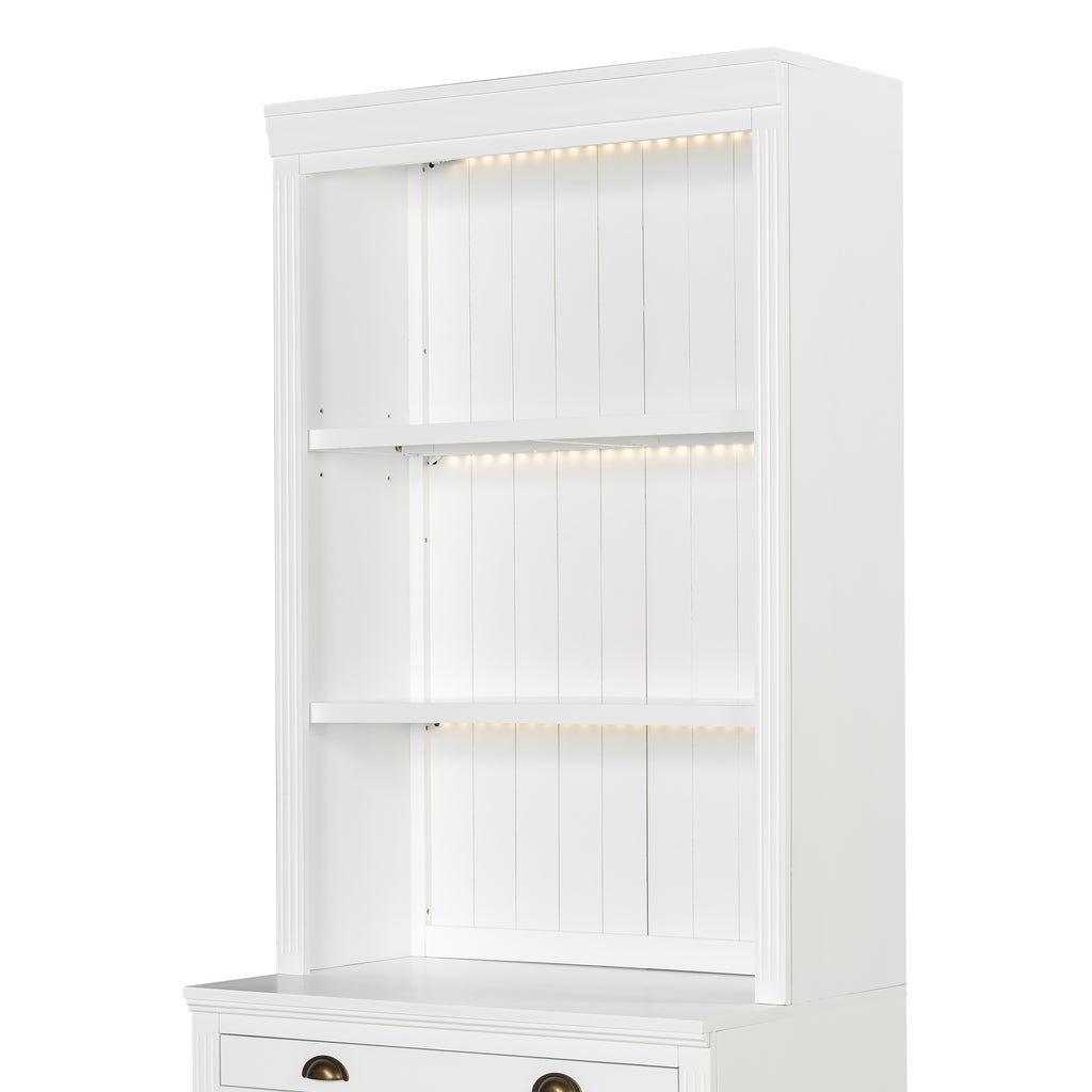 Stylish 83.4'Tall Bookshelf with LED Lighting, Modern Bookcase with 2 Glass Doors and 1 Drawer,Storage Bookcase with Open She