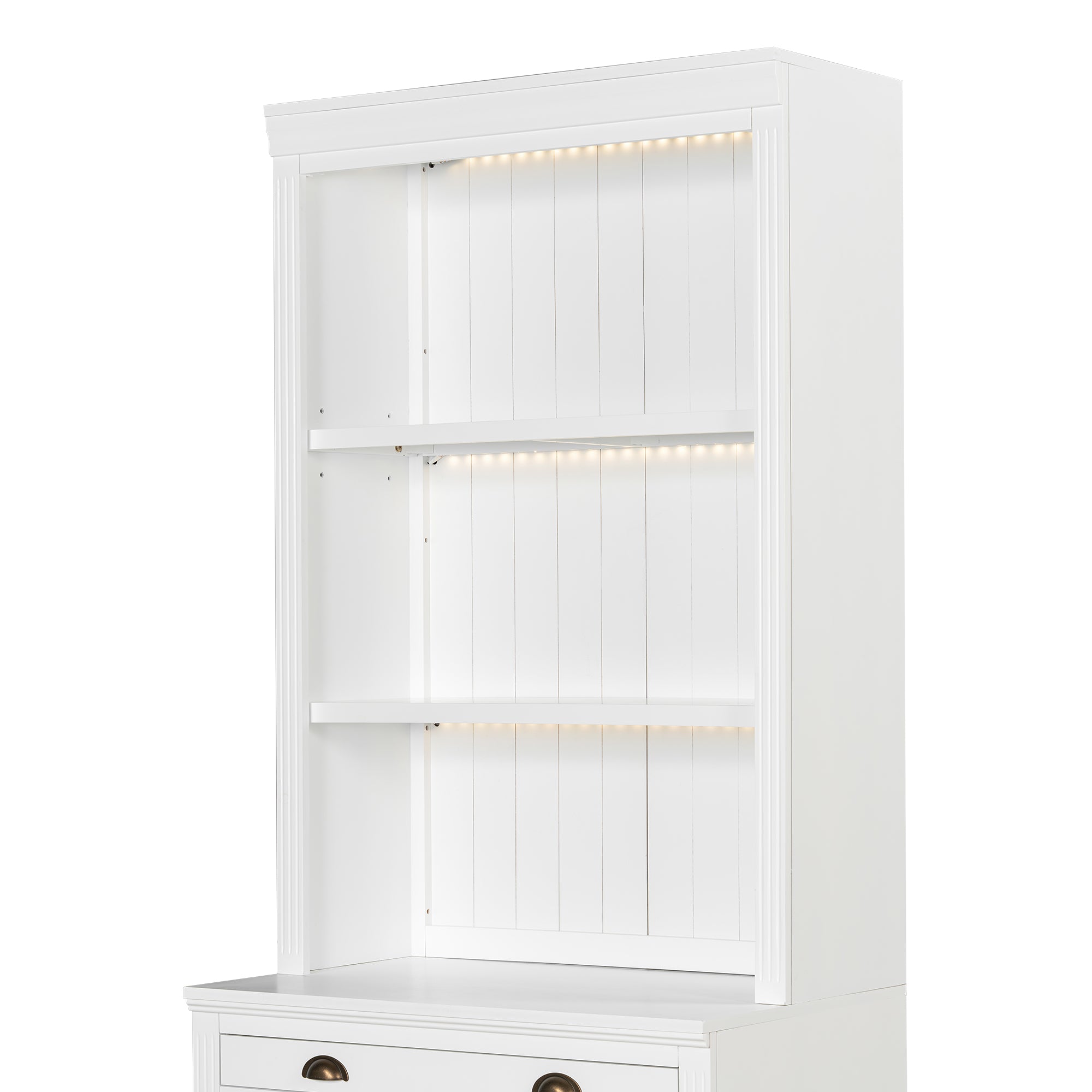 Stylish 83.4'Tall Bookshelf with LED Lighting, Modern Bookcase with 2 Glass Doors and 1 Drawer,Storage Bookcase with Open She