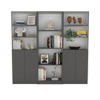 Hialeah 3 Piece Home Bookcase set, 74' Wide with 10 Shelves and Two Double-Door Cabinet ,  Living Room Set  Matt Gray / White