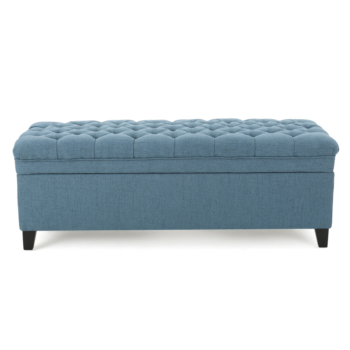 Juliana Storage Ottoman with Stylish Design in Blue Fabric and Birch Legs - Grand Goldman Shop