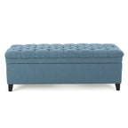 Juliana Storage Ottoman with Stylish Design in Blue Fabric and Birch Legs - Grand Goldman Shop