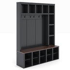 Farmhouse Wooden Hall Tree with 6 Hooks, Walnut Storage Bench with Adjustable Shelves,  4-in-1 Entryway Shoe Cabinet with Cubbies for Mudroom, Living Room, Black, 76.7'H (OLD SKU: N721S000044B) - Grand Goldman Shop