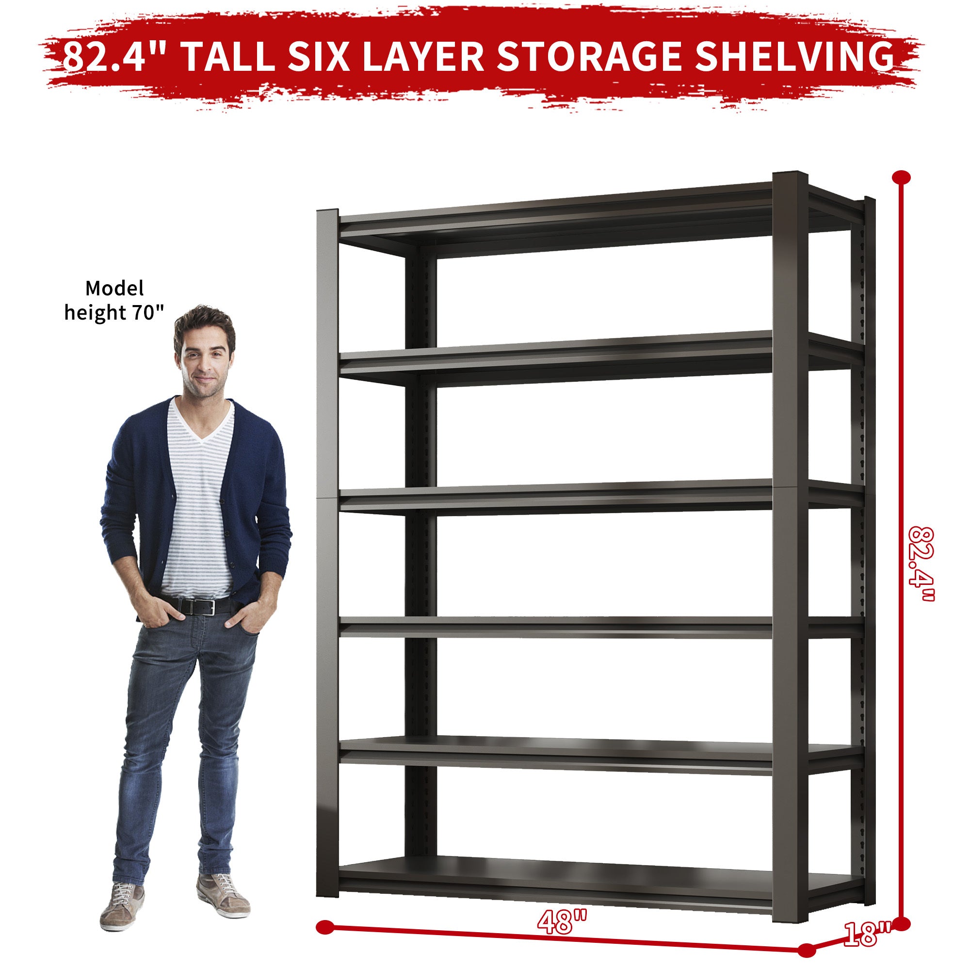 Industrial Heavy Duty 6 Tier Metal Garage Shelving Unit for Storage, Adjustable, Black, 48'W x 18'D x 82'H - Grand Goldman Shop