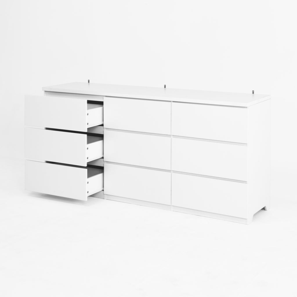 9 Drawer Dresser with No Handle Design, Modern White Matte Wood Dresser for Bedroom, Storage Chest of Drawers for Living Room, Hallway, Entryway - Grand Goldman Shop