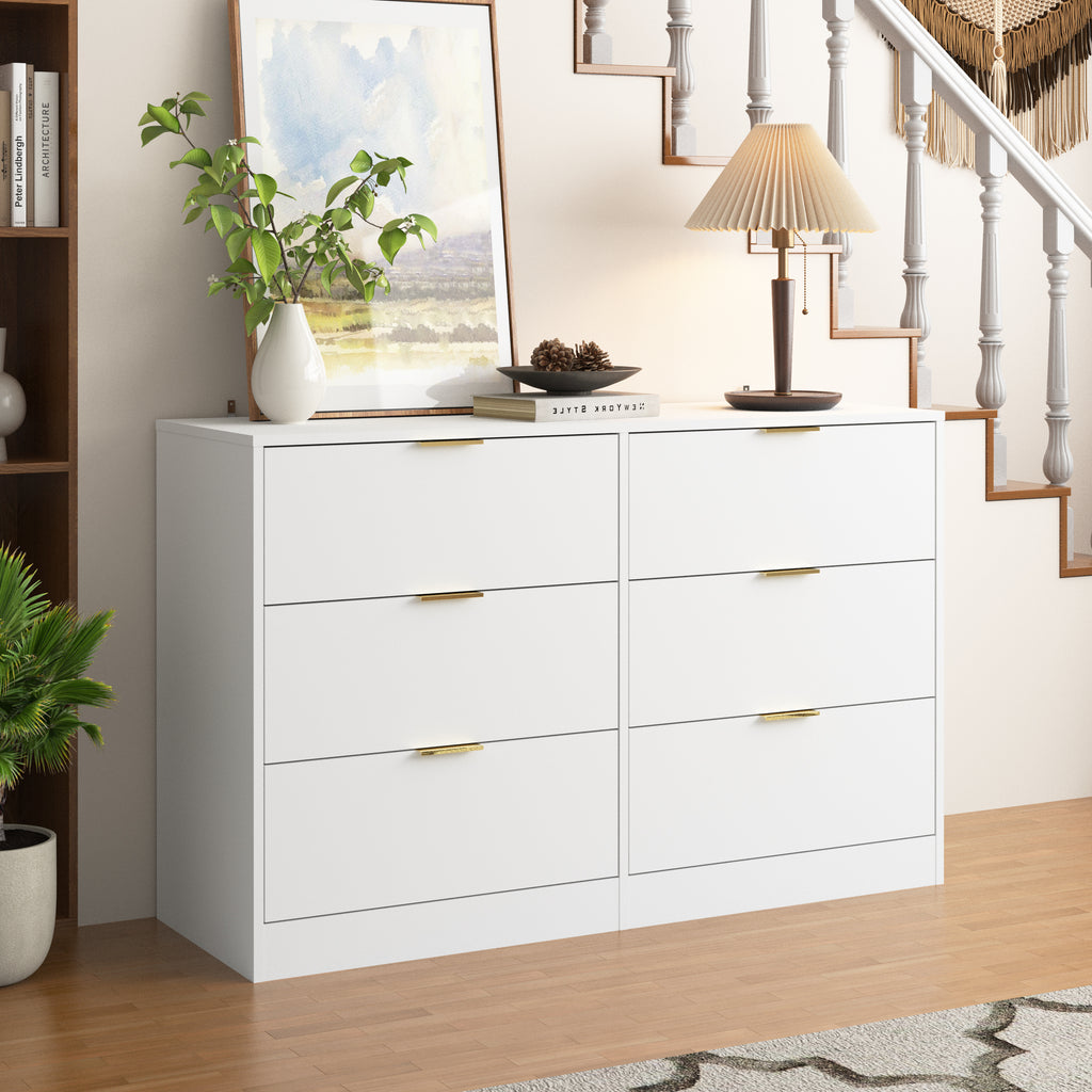 Simply Modern 6-Drawer Dresser, Chest of Drawers for Bedroom, Living Room, Hallway, and Entryway - Large Storage Cabinet White - Grand Goldman Shop