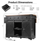 K&K 53.7' Farmhouse Kitchen Island with Power Outlet, 2 Sliding Barn Door Kitchen Storage Island with Drop Leaf, Spice Rack Rolling Kitchen Cart on Wheels, for Home, Kitchen and Dining Room, Black - Grand Goldman Shop