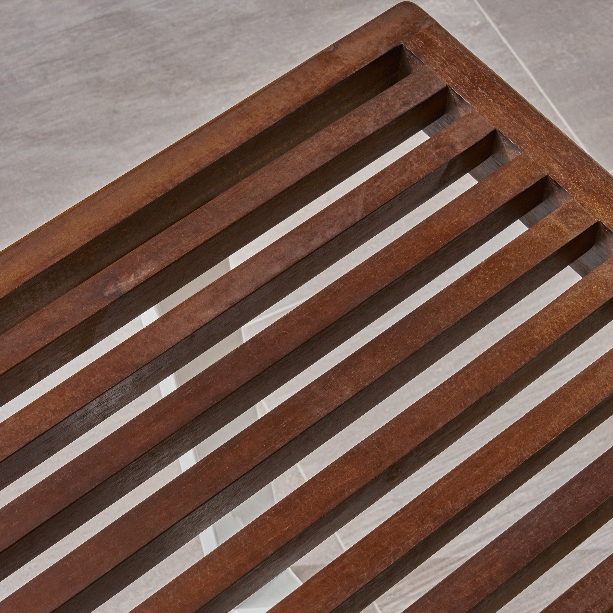 Intrinsic Outdoor Dining Bench with Iron Legs and Slat Top, Dark Brown and White - Grand Goldman Shop
