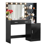 Modern Vanity Desk with Mirror and Lights, 46.4IN Dressing Table, Black MDF Wood, 3-Level Dresser with Adjustable Brightness - Grand Goldman Shop