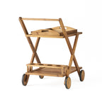 RIVIERA BAR CART Natural Stained Acacia Wood Mobile Bar Cart with Wheels for Entertaining - Grand Goldman Shop