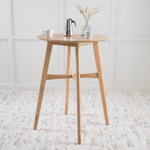 Mid-Century Modern Round Bar Table – 42' High Bar Table with Tapered Legs for Kitchen, Dining Room or Home Bar, Natural Oak - Grand Goldman Shop