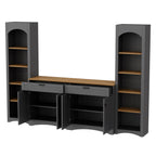 ON-TREND 3-Piece Farmhouse Entertainment Center with Storage Cabinet for TVs Up to 70', Mid-Century TV Stand with Bookshelf, Rustic Versatile Sideboard with Adjustable Shelves for Living Room, Grey - Grand Goldman Shop