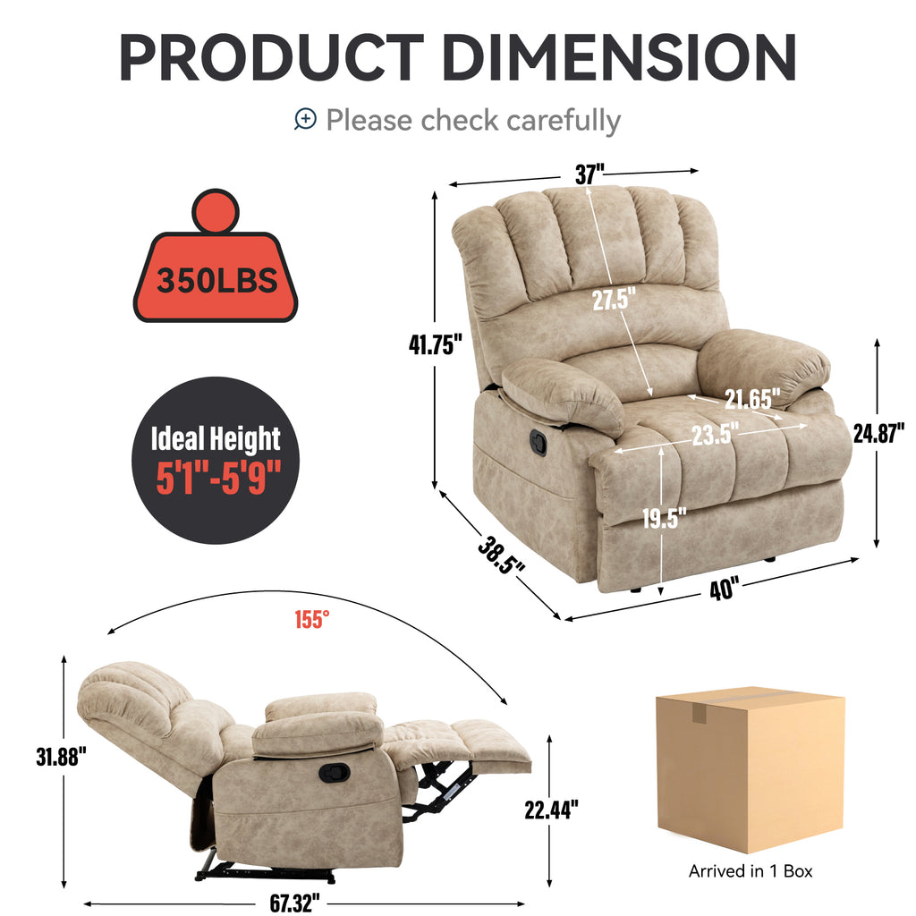 Large Manual Recliner Chair in Fabric for Living Room, Beige - Grand Goldman Shop