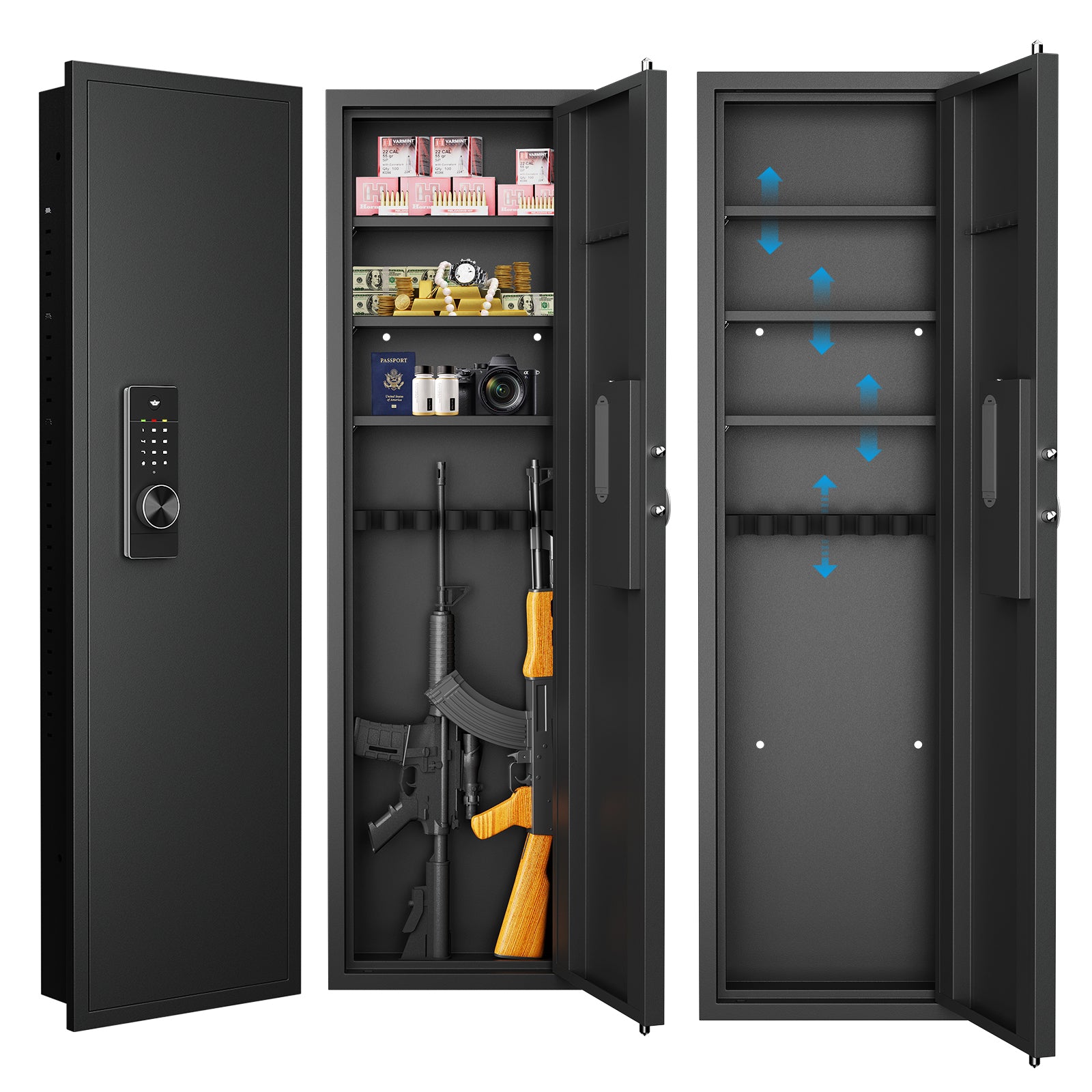 53' Passwod Touch Panel In-Wall Safe,Hidden Wall Gun Safe for Rifles with Adjustable Shelves,Assembled Storage Multifunctiona