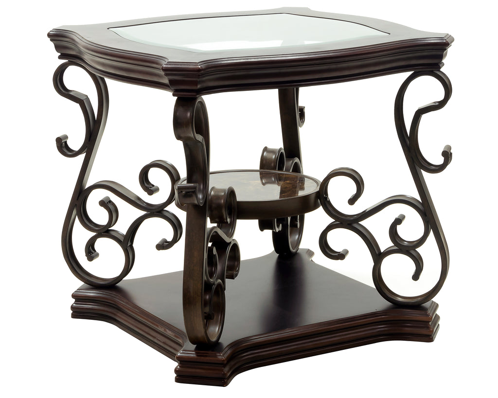 End table,  Glass table top, MDF W/marble paper middle shelf, powder coat finish metal legs. (26.3'Lx26.3'Wx24'H) - Grand Goldman Shop