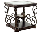 End table,  Glass table top, MDF W/marble paper middle shelf, powder coat finish metal legs. (26.3'Lx26.3'Wx24'H) - Grand Goldman Shop