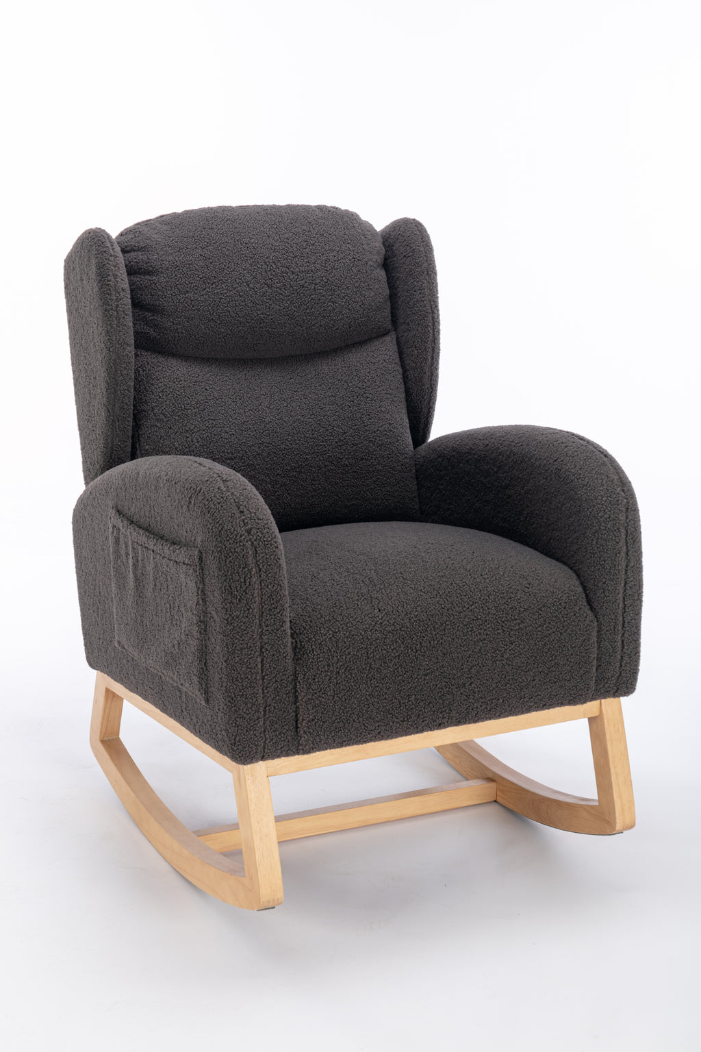 049-Teddy Fabric Rocking Chair With Packet Wood Legs,Dark Gray - Grand Goldman Shop