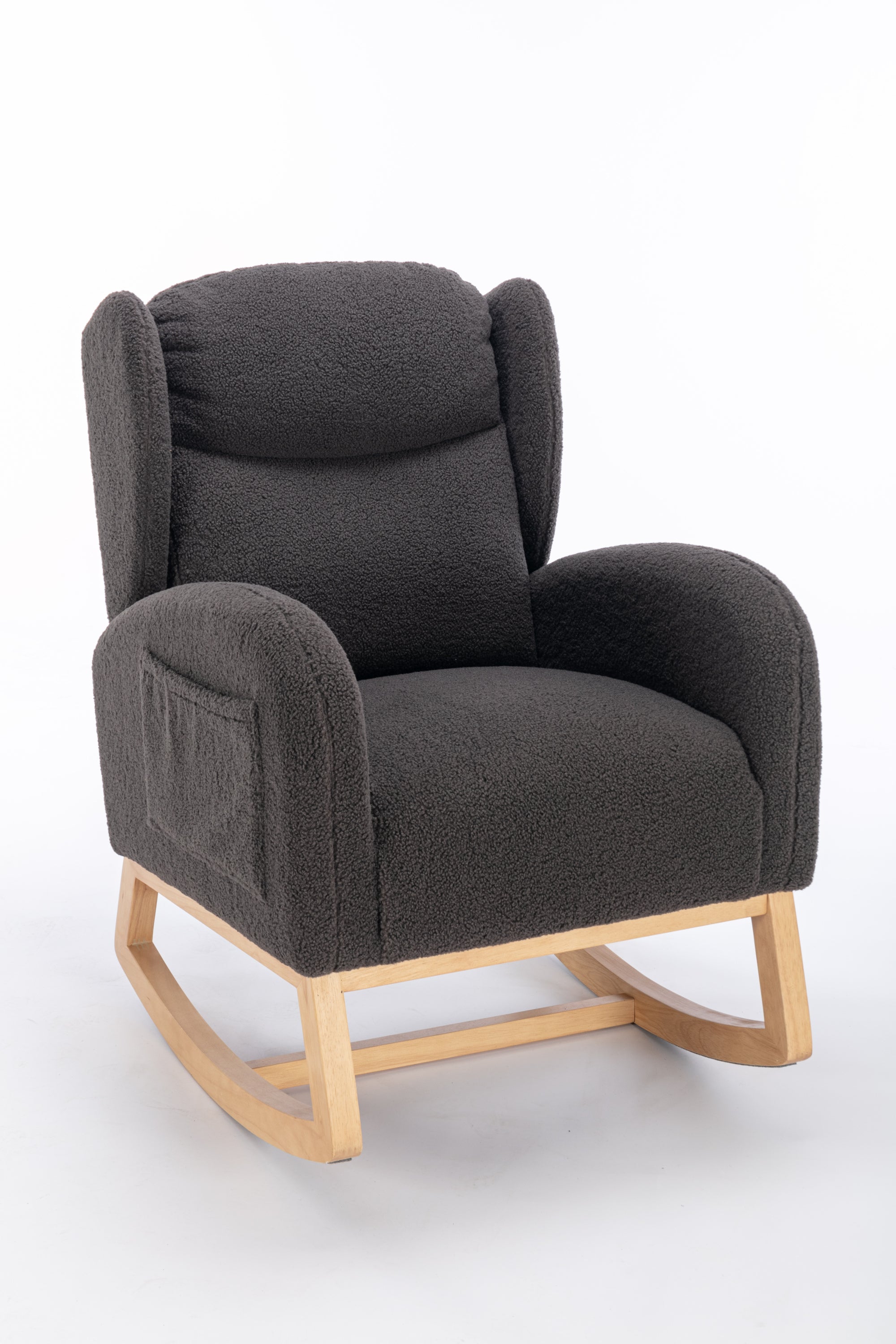 049-Teddy Fabric Rocking Chair With Packet Wood Legs,Dark Gray - Grand Goldman Shop