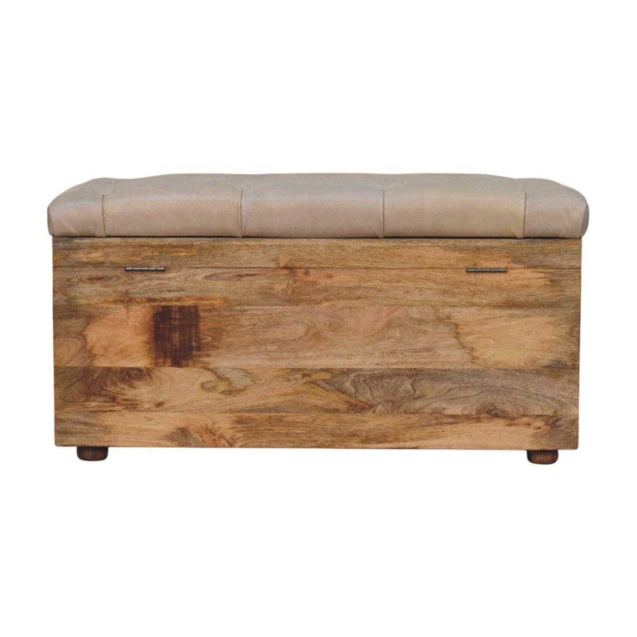 Solid Wood  Buffalo Hide Leather Upholstered Storage Trunk, Beige and Brown - Grand Goldman Shop