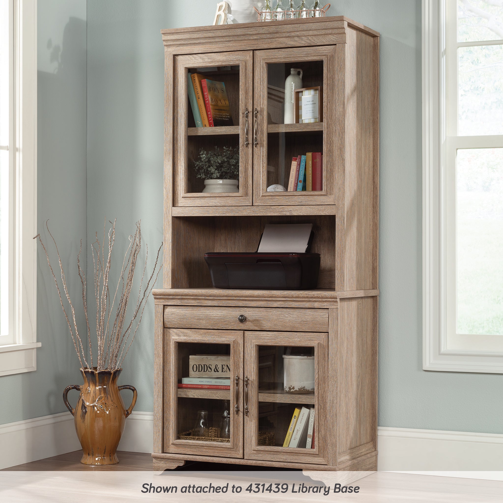 Library Hutch with Glass Doors, Brown finish | Premium Home Decor - Grand Goldman