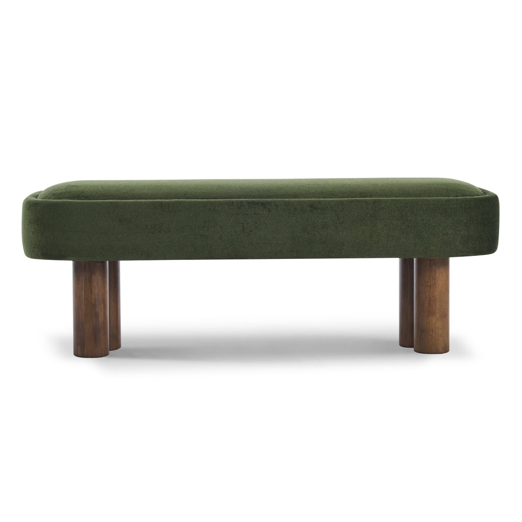 Indoor Green Fabric Dining Bench with Walnut Color Legs, 51.57'L Upholstered Seating for Kitchen, Dining Room and Living Space,250lbs Capacity - Grand Goldman Shop