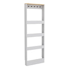 Behind The Door 69' Tall Bookcase with 4 Shelves and 5 hooks,  Space-Saving Narrow storage cabinet for Living Room, Children's Room, Study Room, Kitchen, Corridor-Antique White - Grand Goldman Shop