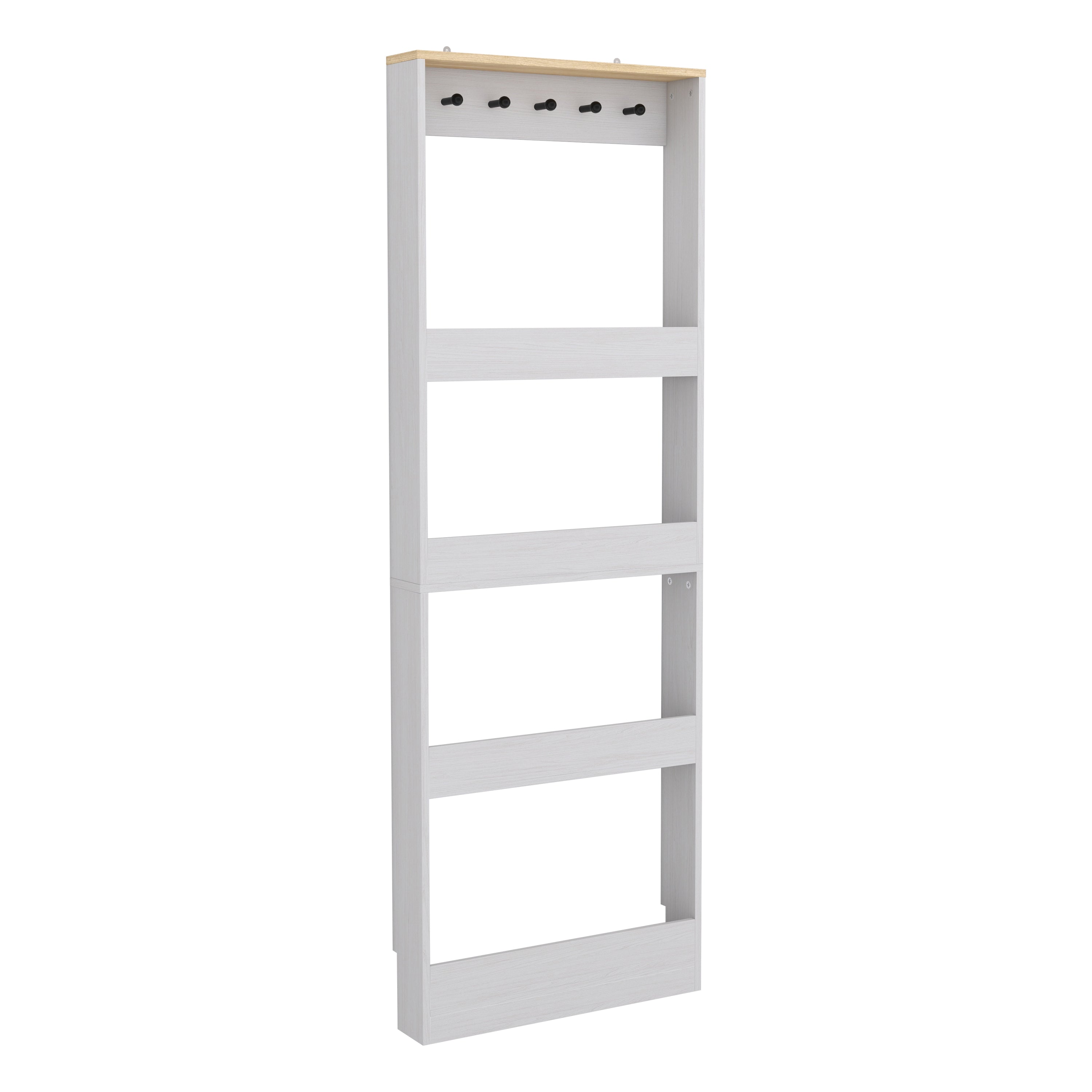 Behind The Door 69' Tall Bookcase with 4 Shelves and 5 hooks,  Space-Saving Narrow storage cabinet for Living Room, Children's Room, Study Room, Kitchen, Corridor-Antique White - Grand Goldman Shop