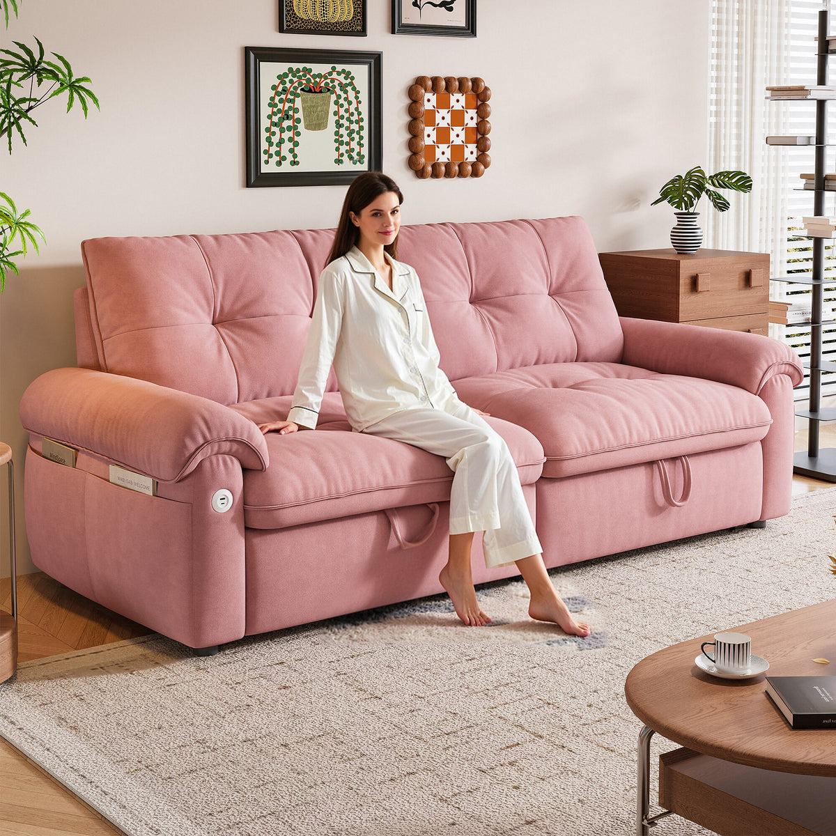 W3820S00026, a 77-inch convertible sofa bed, and a 2-in-1 piece suitable for both sitting and lying. Made of cloud-like fabric, it is applicable to living rooms, bedrooms and apart - Grand Goldman Shop