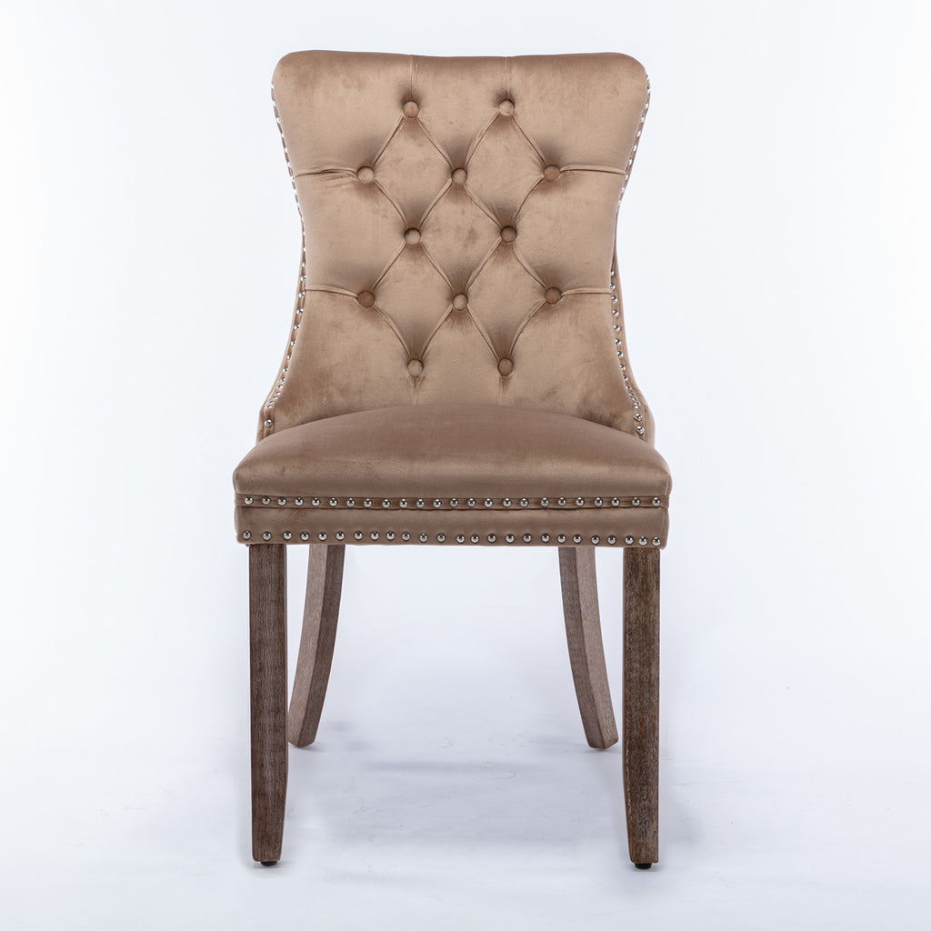 Nikki Collection Modern, High-end Tufted Solid Wood Contemporary Velvet Upholstered Dining Chair with Wood Legs Nailhead Trim 2-Pcs Set, Khaki, SW2001KK - Grand Goldman Shop