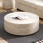 35.43'' Faux MARS Pattern Coffee Tables for Living Room Round Tea Faux Travertine Textured  table for Living Room, No Need Assembly. - Grand Goldman Shop