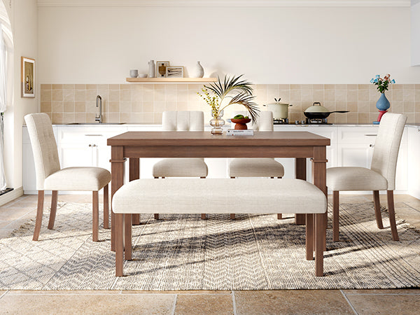 6-Piece Modern Dining Set, Rectangle Kitchen Table with 4 Upholstered Chairs & Bench, Ideal for Dining Room and Living Room, (Easy Assembly, Space Saving) - Grand Goldman Shop