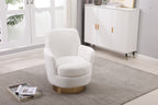 Teddy Swivel Barrel Chair, Swivel Accent Chairs Armchair for Living Room, Reading Chairs for Bedroom Comfy, Round Barrel Chairs with Gold Stainless Steel Base (Ivory) - Grand Goldman Shop