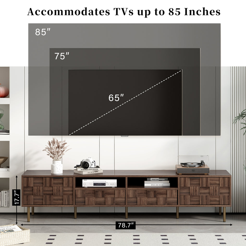 Mid Century TV Stand with 2 Drawers in Dark Brown, Media Console Table for TVs up to 85'', Made of Particle Board and MDF, 78.7'' x 15.7'' x 17.7'' - Grand Goldman Shop