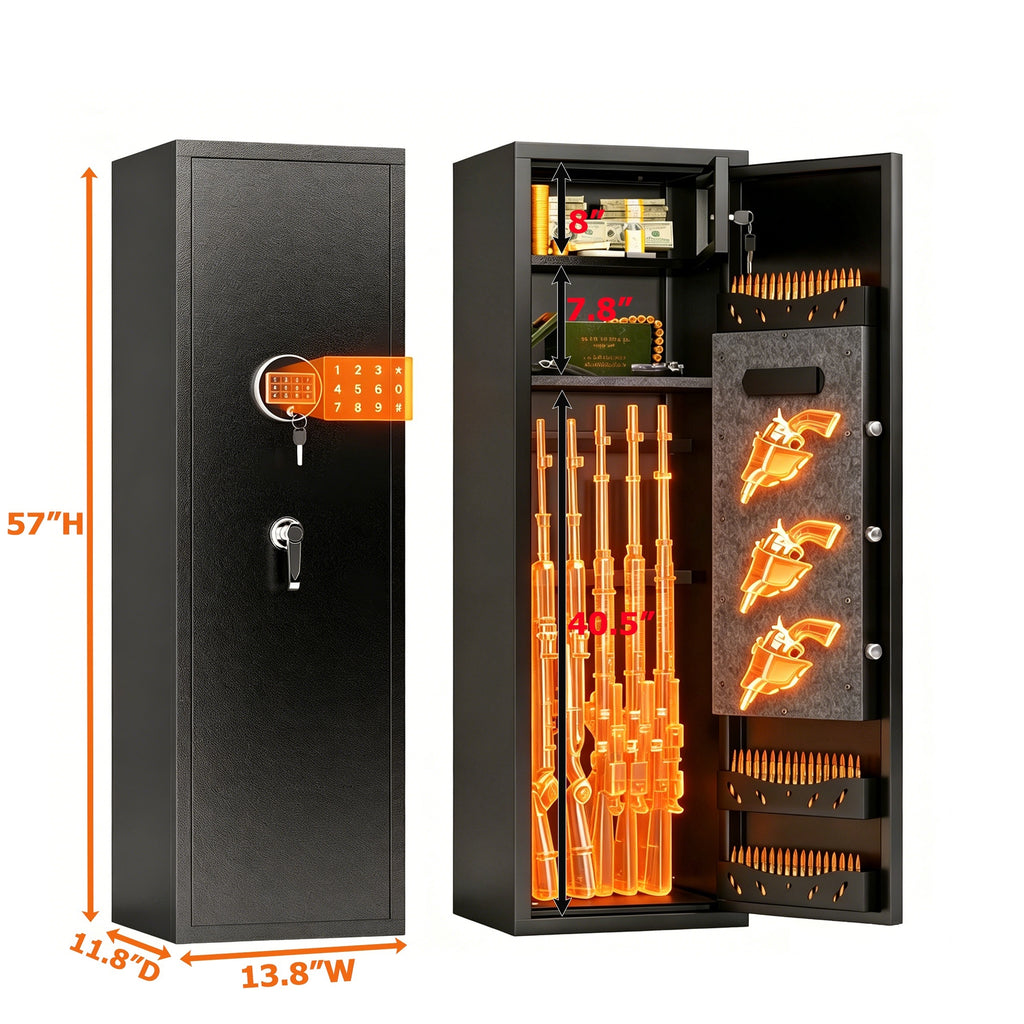57' High Large Capacity Mechanical Gun Safe for Rifles & Handguns, Digital Password Lock, Built-In Independent Lock Box, Adju