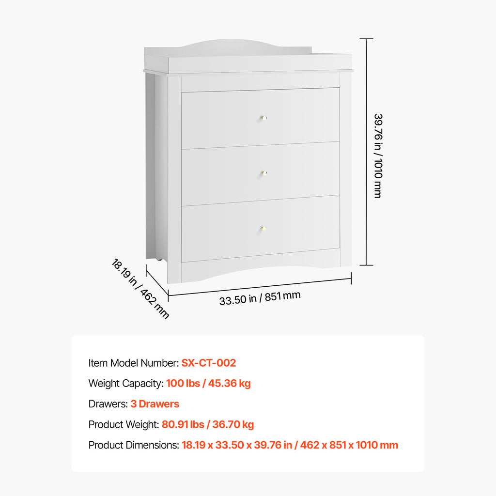 Changing Table Dresser Baby Diaper Change Station with 3 Drawers White | Premium Home Decor - Grand Goldman