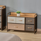 HOMCOM 5-Drawer Dresser, Fabric Chest of Drawers, 2-Tier Storage Organizer for Bedroom Entryway, Tower Unit with Steel Frame Wooden Top, Maple Wood - Grand Goldman Shop