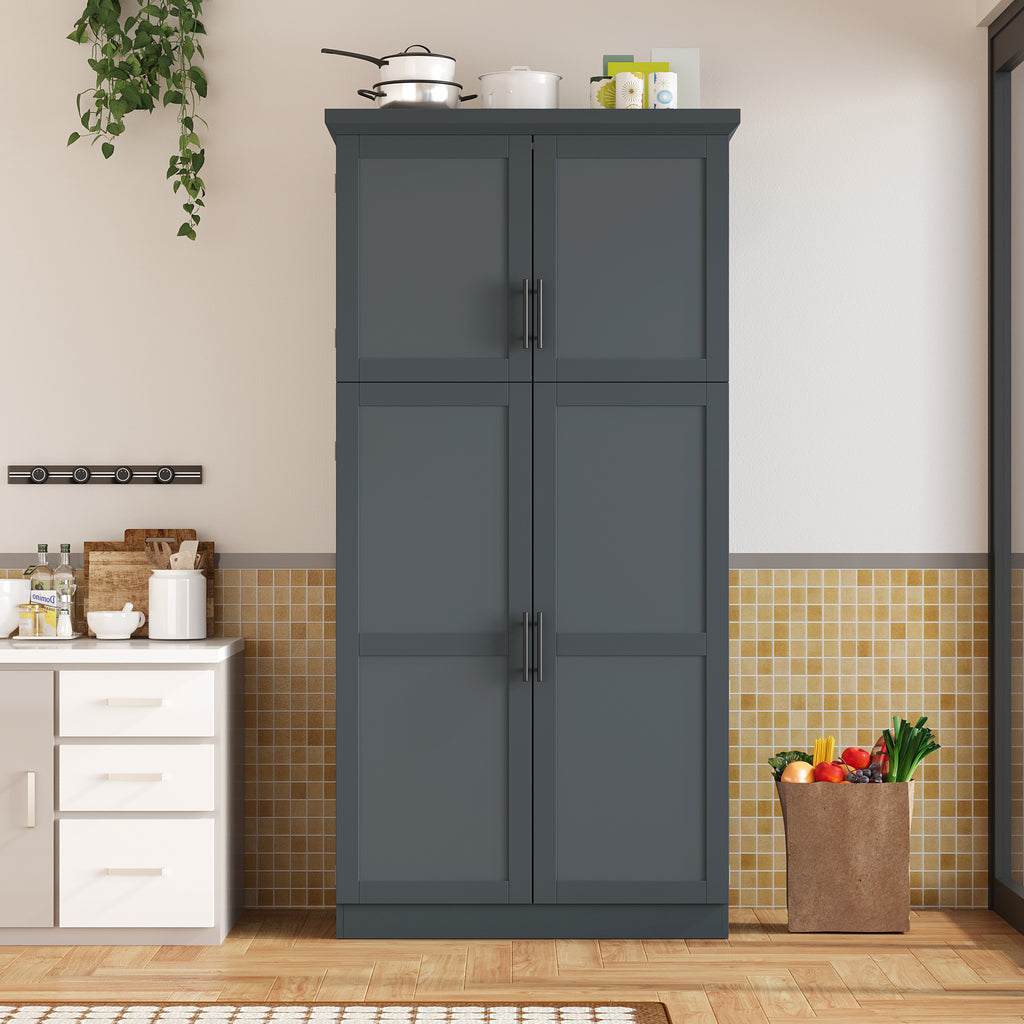 [Assembly Video Provided] TOPMAX 35.5x17.6x70.9inch Freestanding Kitchen Pantry Cabinet, Tall Storage Cabinet with 4 Doors, 2 Door Shelves, 8 Pull-out Trays and Adjustable Shelf for Dining Room, Gray - Grand Goldman Shop