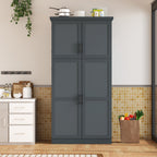 [Assembly Video Provided] TOPMAX 35.5x17.6x70.9inch Freestanding Kitchen Pantry Cabinet, Tall Storage Cabinet with 4 Doors, 2 Door Shelves, 8 Pull-out Trays and Adjustable Shelf for Dining Room, Gray - Grand Goldman Shop