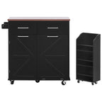 K&K 47.2' Farmhouse Kitchen Island with Drop Leaf, Kitchen Storage Island with Removable Side Racks, Two Drawers, Rolling Kitchen Cart on Wheels with Towel Rack, for Home, Kitchen, Dining Room, Black - Grand Goldman Shop